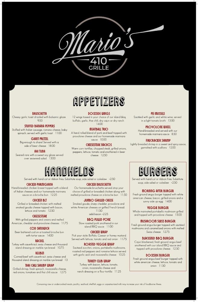 Mario's 410 Grille Menu image 2